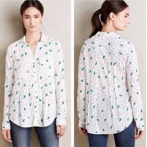 Anthropologie Maeve Wynwood Buttondown Blouse Umbrella Raindrop Print Size 12